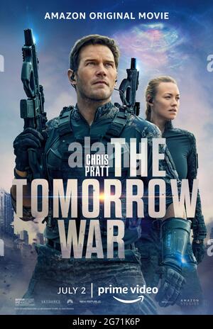 The Tomorrow War (2021) dirigé par Chris McKay et avec Chris Pratt, Yvonne Strahovski et J.K. Simmons. Les voyageurs de temps du futur arrivent avec un avertissement terrible d'une invasion extraterrestre et sur une mission de recruter des combattants pour combattre dans l'avenir pour leur avenir. Banque D'Images