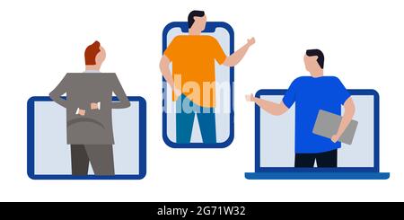 équipe de communication unifiée visioconférence de travail à distance collaboration d'apprentissage à distance via le vecteur de conversation du gadget de périphérique Illustration de Vecteur