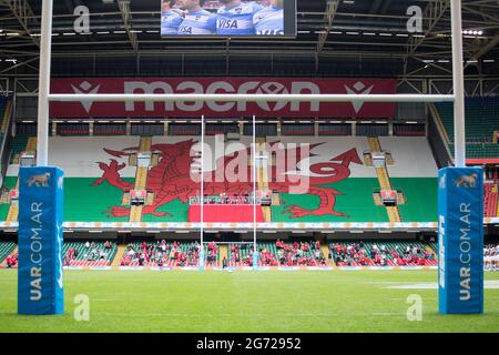 Cardiff, Royaume-Uni. 10 juillet : Stade de la Principauté photographié lors du match international d'été 2021 entre le pays de Galles et l'Argentine au stade de la Principauté. Banque D'Images