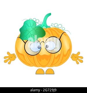 Citrouille avec verres. Personnage de dessin animé. Illustration vectorielle. Illustration de Vecteur