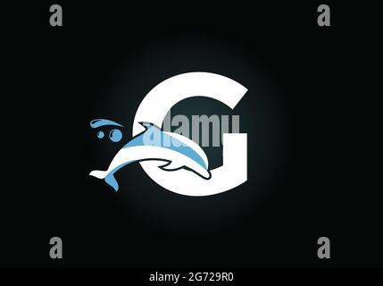 Lettre initiale G monogramme avec logo Dolphin. Icône animal aquatique. Emblème de police. Logotype vectoriel moderne pour l'identité d'entreprise. Illustration de Vecteur