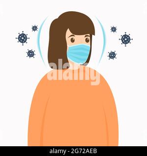 Une jeune femme portant un masque médical protège contre le coronavirus ou la covid-19. Pandémie de coronavirus. Banque D'Images