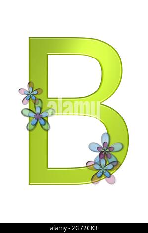 B lettre alphabétique semble être faite de gélatine vert vif. Elle est décorée de trois couches semi-transparentes, de fleurs roses, bleues et vertes. Banque D'Images