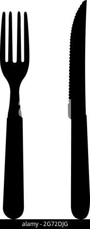 Illustration vectorielle de la silhouette noire d'une fourchette et d'un couteau Illustration de Vecteur