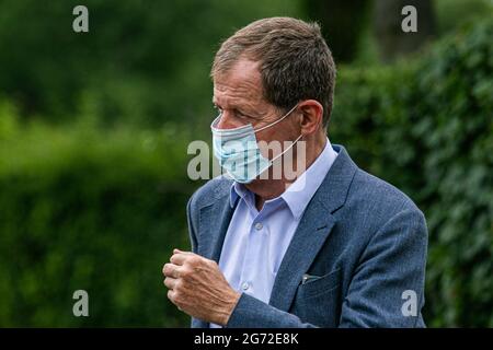 WIMBLEDON LONDRES 10 juillet 2021. Alastair Campbell, ancien secrétaire de presse du Premier ministre Tony Blair, arrive au All England Lawn tennis Club pour la dernière journée des célibataires des dames à Wimbledon. Credit amer ghazzal/Alamy Live News Banque D'Images