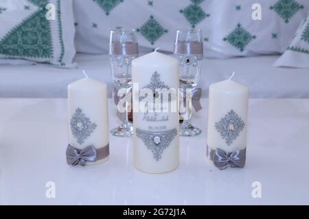 Bougies de mariage marocaines. Décor de mariage marocain Banque D'Images