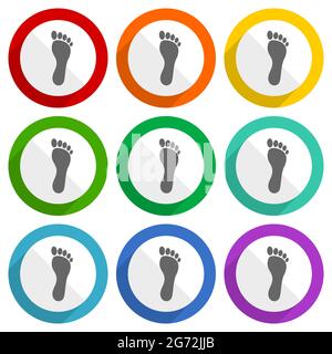 Icônes de vecteur de pied, ensemble de boutons plats colorés pour la conception Web et les applications mobiles Illustration de Vecteur