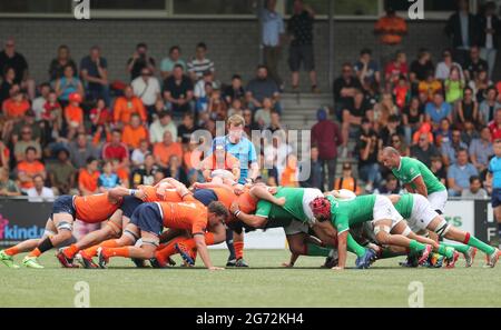 AMSTERDAM, PAYS-BAS - JUILLET 10: Mêlée aux pays-Bas Amir Rademaker joueur de Haagsche Rugby Club.pendant le match international de rugby Europe Championnat entre les pays-Bas et le Portugal 10 juillet 2021. (Photos de Gerard Spaans Sportspography / Orange-Pictures) Banque D'Images