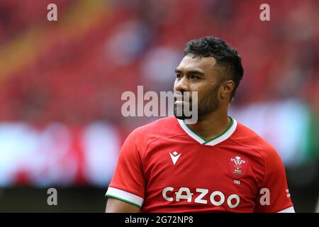 Cardiff, Royaume-Uni. 10 juillet 2021. Willis Halahola du pays de Galles regarde. Rugby international friendly, pays de Galles v Argentine, match de la série d'été au stade de la Principauté à Cardiff le samedi 10 juillet 2021. photo par Andrew Orchard/Andrew Orchard photographie sportive crédit: Andrew Orchard photographie sportive/Alamy Live News Banque D'Images