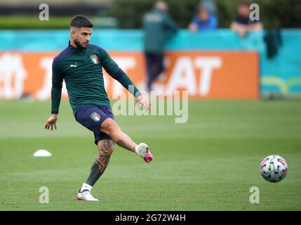 Lorenzo Insigne en Italie lors d'une session de formation au terrain d'entraînement de Tottenham Hotspur. Date de la photo: Samedi 10 juillet 2021. Banque D'Images