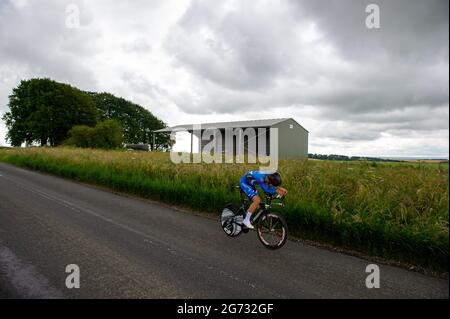 Pewsey, Angleterre. 10 juillet 2021. Cameron Brown, équipe de course de Spokes aux Championnats nationaux juniors de cyclisme britanniques. Credit: David Partridge/Alamy Live News Banque D'Images