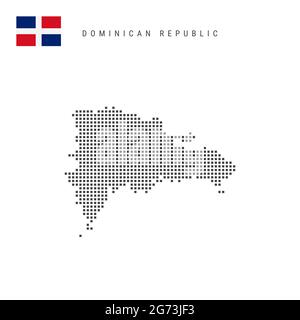 Carte à motif points carrés de la République dominicaine. Carte de pixels en pointillés de la République dominicaine avec drapeau national isolé sur fond blanc. Illustrateur de vecteur Illustration de Vecteur