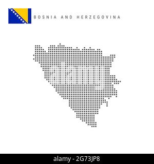 Carte à motif points carrés de Bosnie-Herzégovine. Carte de pixels en pointillé bosniaque avec drapeau national isolé sur fond blanc. Illustration vectorielle. Illustration de Vecteur