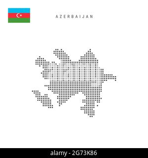 Carte à motif points carrés de l'Azerbaïdjan. Carte des pixels en pointillés azerbaïdjanais avec drapeau national isolé sur fond blanc. Illustration vectorielle. Illustration de Vecteur