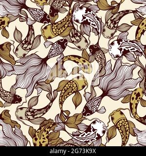 Motif sans couture japonais Koi Fish Vector dans un style moderne pour le textile textile Illustration de Vecteur