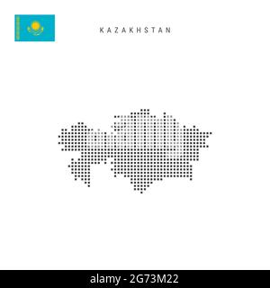 Carte à motif points carrés du Kazakhstan. Carte de pixels en pointillés kazakh avec drapeau national isolé sur fond blanc. Illustration vectorielle. Illustration de Vecteur