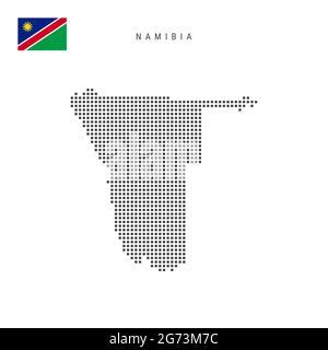 Carte à motif points carrés de Namibie. Carte de pixels en pointillés namibiens avec drapeau national isolé sur fond blanc. Illustration vectorielle. Illustration de Vecteur