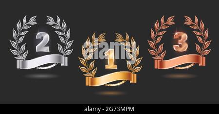 Les prix du concours arborent un décor réaliste avec de l'argent doré et du bronze sur fond noir illustration vectorielle isolée Illustration de Vecteur
