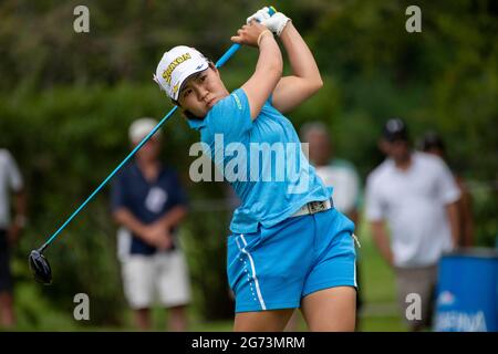 Sylvania, Ohio, États-Unis. 10 juillet 2021. La NASA Hataoka a fait un tir en T lors du troisième tour du Marathon Classic à Sylvania, Ohio. Crédit : Mark Bialek/ZUMA Wire/Alay Live News Banque D'Images