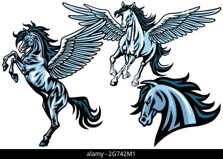 Ensemble de Pegasus Horse, Mustang, Vector Mascot logo Design Premium Collection Illustration de Vecteur