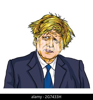 Boris Johnson, Premier ministre du Royaume-Uni, dessin d'illustrations vectorielles de caricature de dessin animé. Londres, Royaume-Uni, 29 avril 2021 Illustration de Vecteur