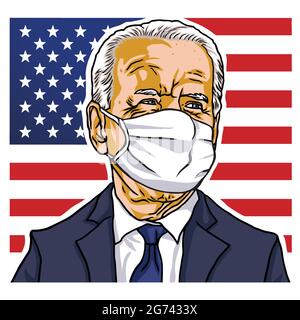 Élu président des États-Unis d'Amérique, Joe Biden portant un masque Portrait, caricature de dessin dessin dessin Illustration Design Illustration de Vecteur