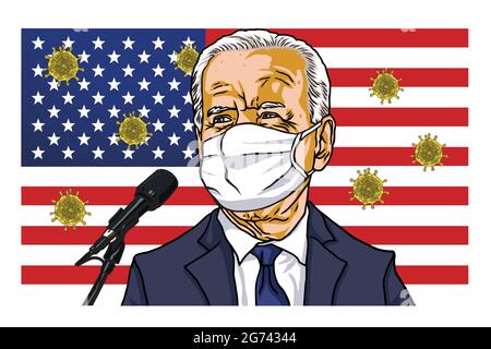 Campagne de Joe Biden débat sur l'élection présidentielle Discours caricature de dessin animé Illustration vectorielle avec arrière-plan du drapeau américain. Washington, le 29 octobre 20 Illustration de Vecteur