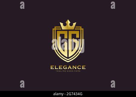 Logo de monogramme de luxe élégant CG ou modèle de badge avec rouleaux et couronne royale - parfait pour les projets de marque luxueux Illustration de Vecteur