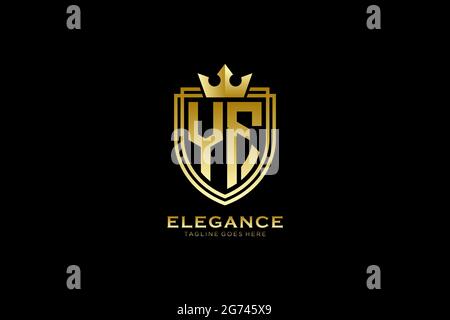 Modèle élégant de monogramme ou de badge de luxe YF avec rouleaux et couronne royale - parfait pour les projets de marque de luxe Illustration de Vecteur