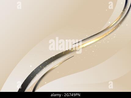 Modèle moderne abstrait fond lignes ondulées dorées avec éclairage scintillant style luxueux. Illustration vectorielle Illustration de Vecteur