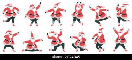 Danse du Père Noël. Drôle de dessin animé Santa Claus danse et saut de caractères vecteur jeu d'illustration. Jolie mascotte de danse de Santa Illustration de Vecteur