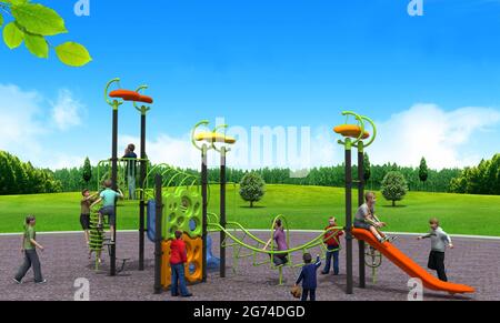 PARC DE JUEGOS PARA NIÑOS, INFANTIL. PARC DE JEU POUR ENFANTS, ENFANTS - RENDU Banque D'Images