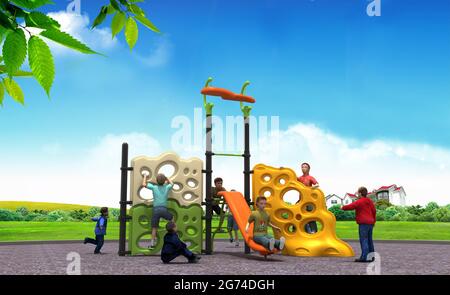 PARC DE JUEGOS PARA NIÑOS, INFANTIL. PARC DE JEU POUR ENFANTS, ENFANTS - RENDU Banque D'Images