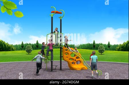 PARC DE JUEGOS PARA NIÑOS, INFANTIL. PARC DE JEU POUR ENFANTS, ENFANTS - RENDU Banque D'Images