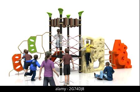 PARC DE JUEGOS PARA NIÑOS, INFANTIL. PARC DE JEU POUR ENFANTS, ENFANTS - RENDU Banque D'Images