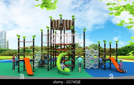 PARC DE JUEGOS PARA NIÑOS, INFANTIL. PARC DE JEU POUR ENFANTS, ENFANTS - RENDU Banque D'Images