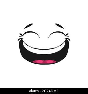 Riant smiley avec une large bouche ouverte et des yeux de joie. Vector Happy Smiling emoji, Gigling emoticon de bonne humeur. Expression d'avatar satisfaite, Illustration de Vecteur