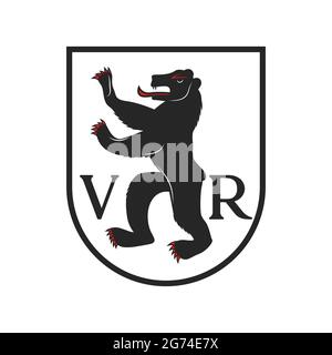 Canton de Suisse, emblème ou blason suisse de la région d'Appenzell Ausserrhoden, vecteur. Canton suisse symbole d'Appenzell Rhodes-extérieures avec ours Illustration de Vecteur