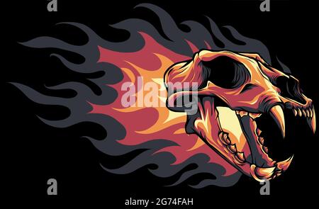 Illustration vectorielle du crâne de tigre avec flammes Illustration de Vecteur