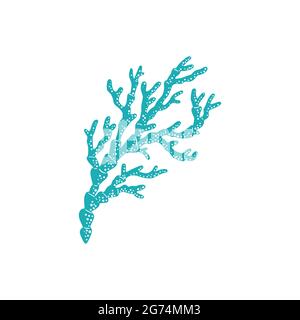 Cuir corail dur avec pointes ou bords tranchants isolé plante sous-marine. Branche vectorielle de cuir de doigt corail, des Caraïbes et de la mer Rouge plante. Décoration Illustration de Vecteur