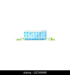 Icône isolée du terminal de l'aéroport, des avions passagers et des avions cargo. Vector Concourse construction de l'aéroport, bus publics et taxis, aérodrome Illustration de Vecteur