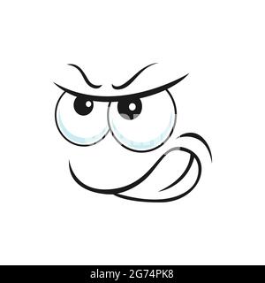 Humeur mérouillée expression du visage isolé emoji méroustful avec les grands yeux incurvés bouche isolée. Vecteur questionné sourire, émoticône suspect, question Illustration de Vecteur