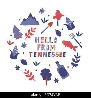 Carte illustrée de l'état du Tennessee aux États-Unis avec des symboles d'état. Illustration vectorielle modifiable Illustration de Vecteur