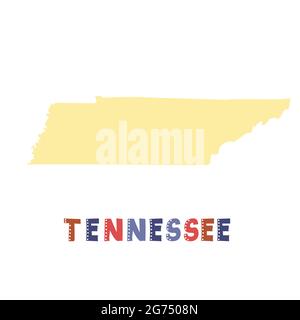Carte du Tennessee isolée. Collection USA. Carte du Tennessee - silhouette jaune. Inscription de style gribouillage sur fond blanc Illustration de Vecteur