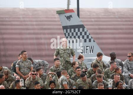 30 juin 2019-Osan, l'armée sud-coréenne attend leur président Donald Trump à la base militaire d'Osan, en Corée du Sud. Banque D'Images