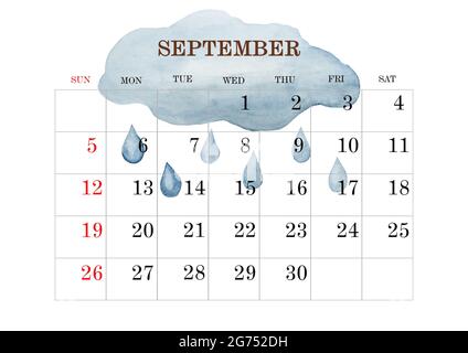 Page du calendrier pour le mois de septembre. Gros plan, vue de dessus. Personne Banque D'Images