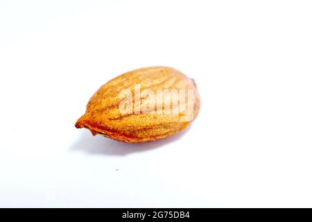 graines de fruits de pêche isolées sur fond blanc Banque D'Images