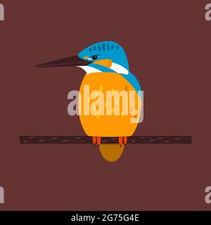 kingfisher commun assis sur la branche, illustration d'animal 2d Banque D'Images