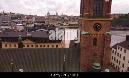 Un drone a tiré sur l'église Riddarholmskyrkan, Stockholm, Suède Banque D'Images