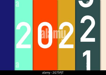 Jeu de couleurs de tons tendance de couleurs sous la forme d'un nombre de couches allant de 2021 à arriver presque à 2022 Banque D'Images